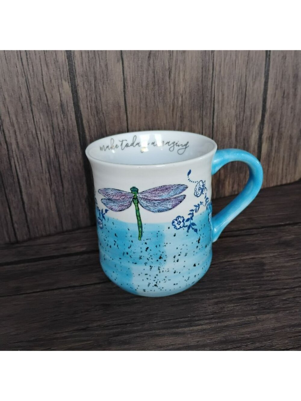 Belle Maison Dragonfly Coffee Mug Blue "Make Today Amazing" Cottagecore Cup